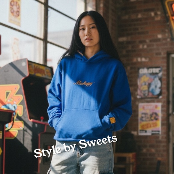 🆕 Madhappy Signature Universal Hoodie Colbalt Blue Orange Size XS